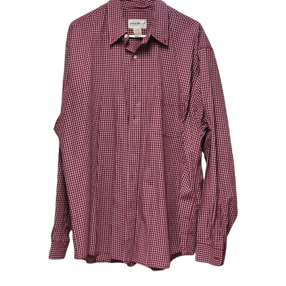 Eddie Bauer Mens XL Plaid Button Down Long‎ Sleeve Shirt Burgundy Checkered
